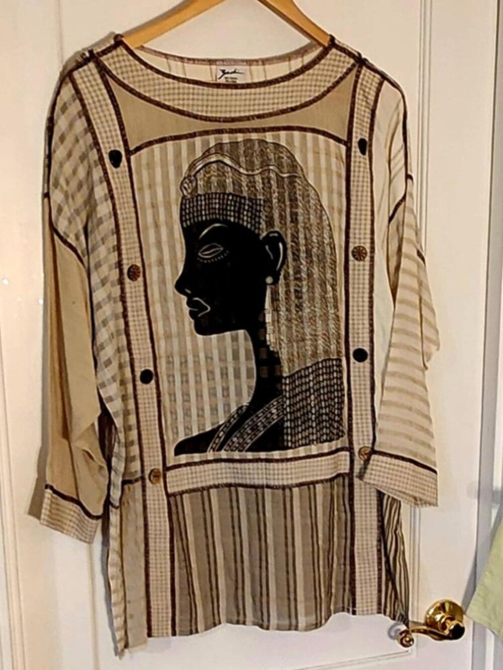 VTG Zashi Afrocentric Wearable Art Tunic Top Rayon/Linen, S